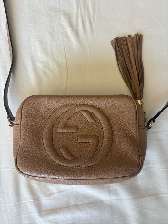 Gucci Handbags - Gucci Soho Disco Pebbled Leather Crossbody Bag Beige Tassel